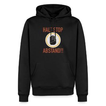 HALT STOP ABSTAND - Männer Premium Bio Hoodie - Schwarz - Vorne - Nico (187cm)