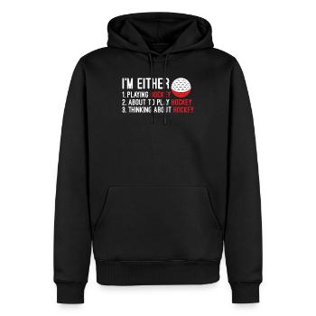 Jouer au hockey - Sweat à capuche Premium bio Homme - noir - Devant - Nico (187cm)