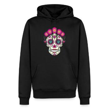 crane floral dia de los muertos - Sweat à capuche Premium bio Homme - noir - Devant - Nico (187cm)