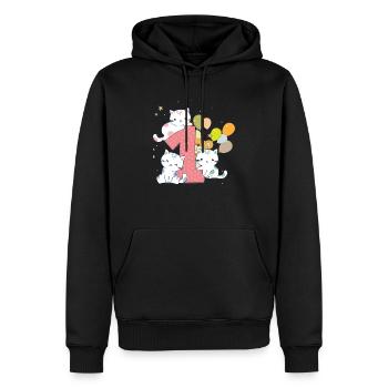 Anniversaire bébé - 1er anniversaire - Sweat à capuche Premium bio Homme - noir - Devant - Nico (187cm)