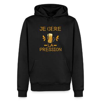 Je gère la pression - Cadeau humour - Sweat à capuche Premium bio Homme - noir - Devant - Nico (187cm)
