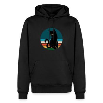 Black Cat Sitting Retro Sunset - Men’s Premium Organic Hoodie - black - Front - Nico (187cm)