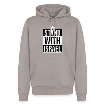 Stand With Isreal / Solidarité avec Israël - Sweat à capuche Premium bio Homme - taupe - Devant - Nico (187cm)