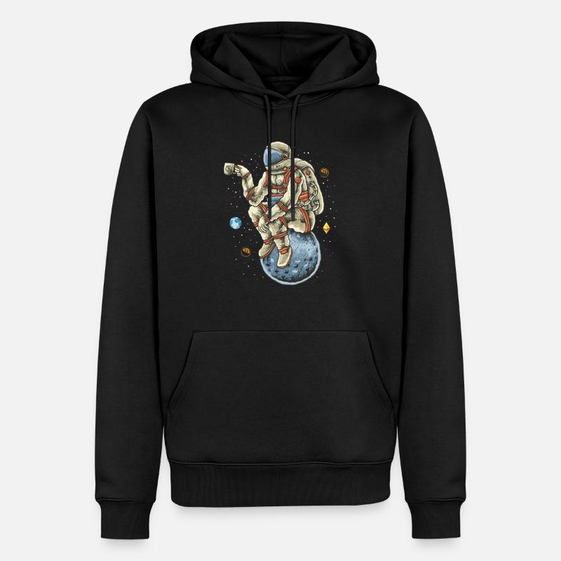 Bitcoin lune astronaute chilln tasse de café BTC ETH - Sweat à capuche Premium bio Homme - noir