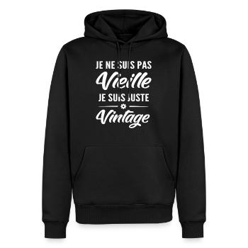je ne suis pas vieille je suis vintage - Sweat à capuche Premium bio Homme - noir - Devant - Nico (187cm)
