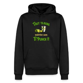 Tout travail mérite son TI PUNCH humour apero - Sweat à capuche Premium bio Homme - noir - Devant - Nico (187cm)