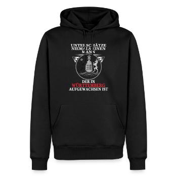Ne jamais sous-estimer un homme du Wurtemberg - Sweat à capuche Premium bio Homme - noir - Devant - Nico (187cm)