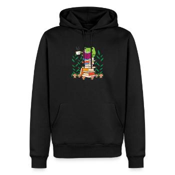 Cottagecore Aesthetic Kawaii Frog Reading Book - Men’s Premium Organic Hoodie - black - Front - Nico (187cm)