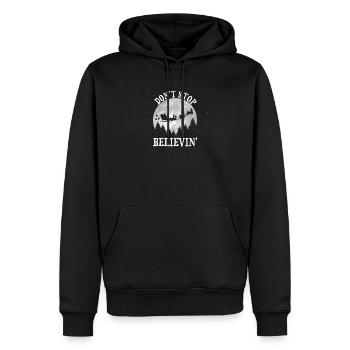 Don't Stop Believing Weihnachtsmann Rentier Mond - Männer Premium Bio Hoodie - Schwarz - Vorne - Nico (187cm)