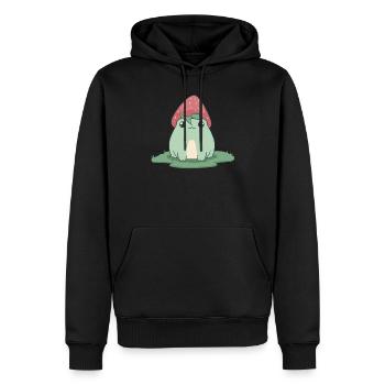 Cottagecore Aesthetic Kawaii Frog Strawberry Head - Men’s Premium Organic Hoodie - black - Front - Nico (187cm)