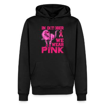 Im Oktober tragen wir Pink - Breast Cancer Awareness - Männer Premium Bio Hoodie - Schwarz - Vorne - Nico (187cm)