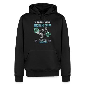 OBV - T-shirt Chasse porte bonheur Bécasse - Sweat à capuche Premium bio Homme - noir - Devant - Nico (187cm)