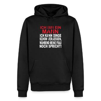 Ich bin ein Mann. - Männer Premium Bio Hoodie - Schwarz - Vorne - Nico (187cm)
