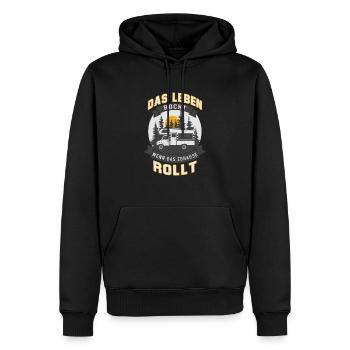 Das Leben rockt wenn das Zuhause rollt - Männer Premium Bio Hoodie - Schwarz - Vorne - Nico (187cm)