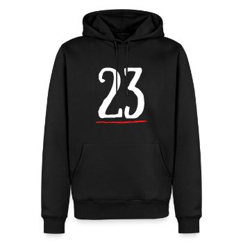 23 souligné ligne rouge - Sweat à capuche Premium bio Homme - noir - Devant - Nico (187cm)