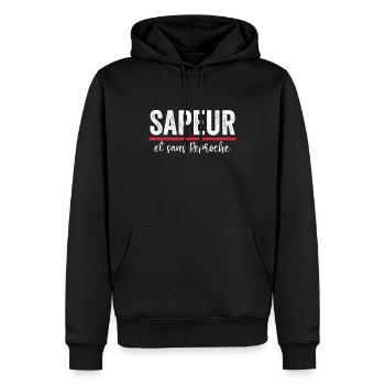 Cadeau humour homme Sapeur Pompier Noel - Sweat à capuche Premium bio Homme - noir - Devant - Nico (187cm)
