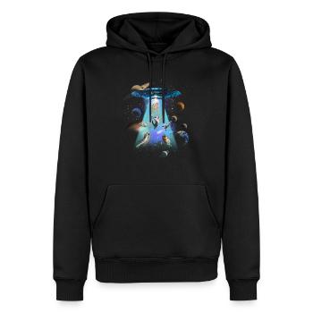 Chats UFO Funny Kitties Alien Flying Saucer Humour - Sweat à capuche Premium bio Homme - noir - Devant - Nico (187cm)