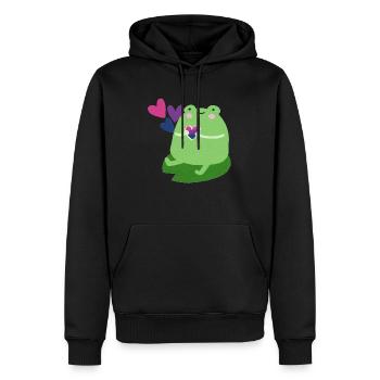 Grenouille douce avec des couleurs de drapeau de fierté bisexuelle - Sweat à capuche Premium bio Homme - noir - Devant - Nico (187cm)