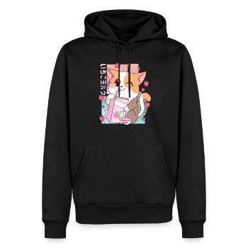 Süße japanische Kawaii Katze Erdbeermilch Shake Nek - Männer Premium Bio Hoodie - Schwarz - Vorne - Nico (187cm)
