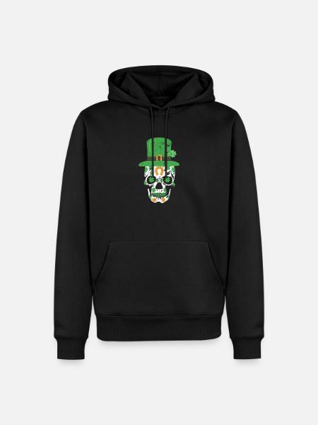 Saint-Patrick Skull trèfle irlandais - Sweat à capuche Premium bio Homme - noir