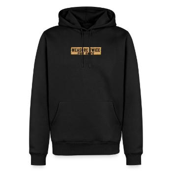 Funny DIY Measure Twice Cut Once Construction Work - Men’s Premium Organic Hoodie - black - Front - Nico (187cm)