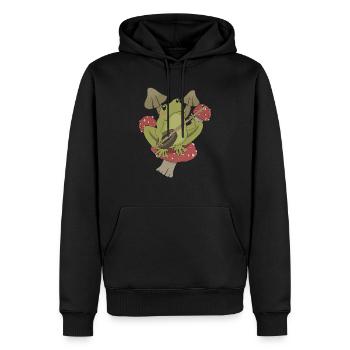Cottagecore Frosch mit Gitarre Banjo Pilze lustig - Männer Premium Bio Hoodie - Schwarz - Vorne - Nico (187cm)