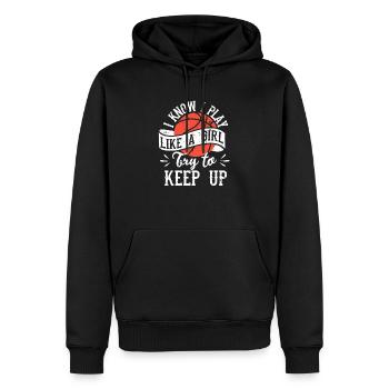 Ich weiß, ich spiele wie ein Mädchen Basketball - Männer Premium Bio Hoodie - Schwarz - Vorne - Nico (187cm)