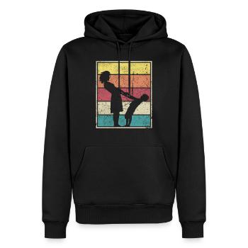 Madre jugando con niños retro rayas vintage - Sweat à capuche Premium bio Homme - noir - Devant - Nico (187cm)