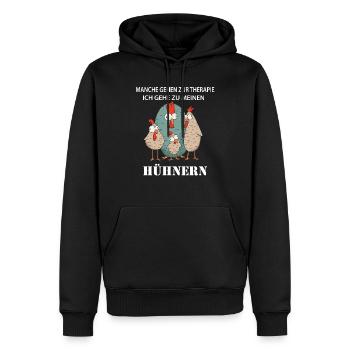 Lustiges Hühner Bauern Design mit Therapie Spruch - Männer Premium Bio Hoodie - Schwarz - Vorne - Nico (187cm)