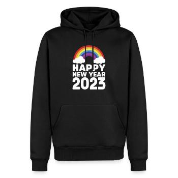 Bonne année 2023 Rainbow Clouds Réveillon du Nouvel An - Sweat à capuche Premium bio Homme - noir - Devant - Nico (187cm)