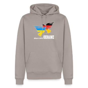 Ukraine - Männer Premium Bio Hoodie - Taupe - Vorne - Nico (187cm)
