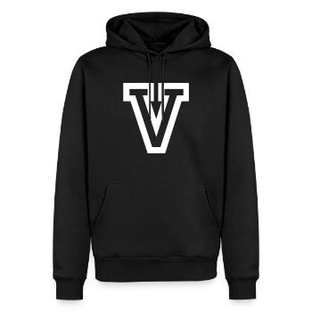 Lettre V - Sweat à capuche Premium bio Homme - noir - Devant - Nico (187cm)