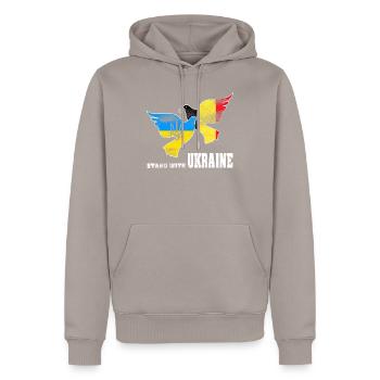 Ukraine - Männer Premium Bio Hoodie - Taupe - Vorne - Nico (187cm)