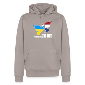 Ukraine - Männer Premium Bio Hoodie - Taupe - Vorne - Nico (187cm)