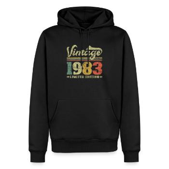 Édition limitée Vintage 1983 - Sweat à capuche Premium bio Homme - noir - Devant - Nico (187cm)