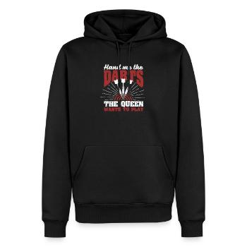 Donnez-moi les fléchettes La reine veut jouer aux fléchettes - Sweat à capuche Premium bio Homme - noir - Devant - Nico (187cm)