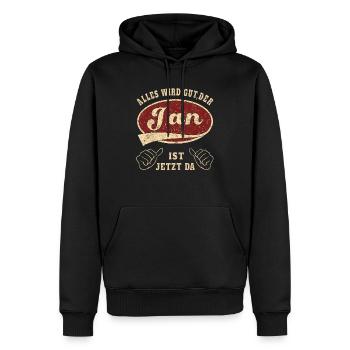 Jan alles wird gut der Jan ist jetzt da Retro - Männer Premium Bio Hoodie - Schwarz - Vorne - Nico (187cm)