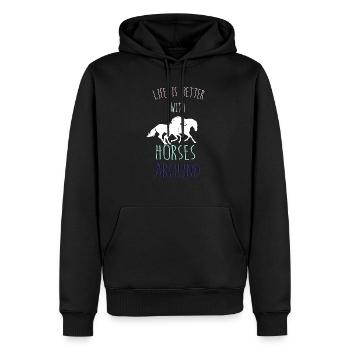 Das Leben ist besser mit Pferden in der Nähe, Geschenk für Pferde - Männer Premium Bio Hoodie - Schwarz - Vorne - Nico (187cm)