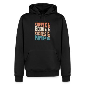 Café & Livres Et Chiens & Siestes Chien Caféiné Lo - Sweat à capuche Premium bio Homme - noir - Devant - Nico (187cm)