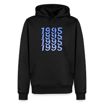 1995 year - Men’s Premium Organic Hoodie - black - Front - Nico (187cm)