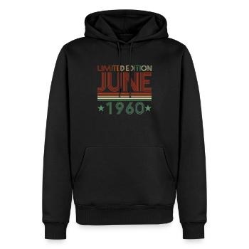 62ème anniversaire Juin né 1960 Idée cadeau - Sweat à capuche Premium bio Homme - noir - Devant - Nico (187cm)