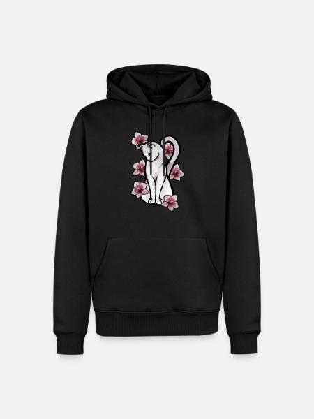 Pink Orchids White Cat - Men’s Premium Organic Hoodie - black