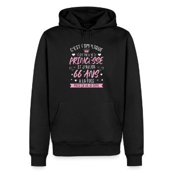 Une princesse et d'avoir 66 ans, Cadeau 66 ans - Sweat à capuche Premium bio Homme - noir - Devant - Nico (187cm)