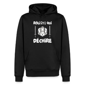 rôliste qui déchire - dé de 20 et épée - Sweat à capuche Premium bio Homme - noir - Devant - Nico (187cm)