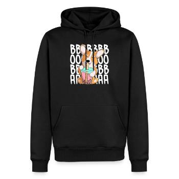 mignon kawaii corgi boire du thé boba - Sweat à capuche Premium bio Homme - noir - Devant - Nico (187cm)