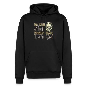 Happy Be Still Fun Religious Christian Retro Vinta - Men’s Premium Organic Hoodie - black - Front - Nico (187cm)
