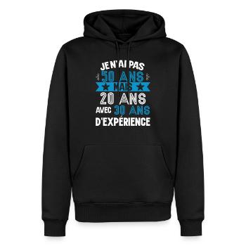Cadeau anniversaire 50 ans rigolo homme - Sweat à capuche Premium bio Homme - noir - Devant - Nico (187cm)