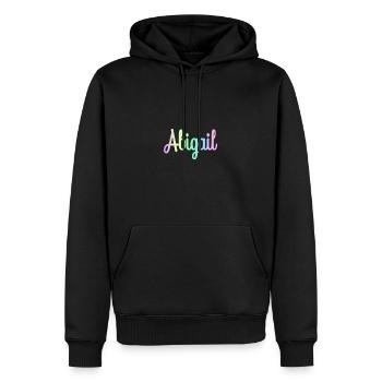 ABIGAIL Rainbow Minimalist Cursive - Männer Premium Bio Hoodie - Schwarz - Vorne - Nico (187cm)