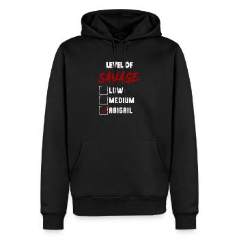 Level of Savage: ABIGAIL Checkmark Novelty Custom - Männer Premium Bio Hoodie - Schwarz - Vorne - Nico (187cm)