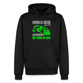 Unterschätze niemals einen Mann mit einem RC Auto - Männer Premium Bio Hoodie - Schwarz - Vorne - Nico (187cm)